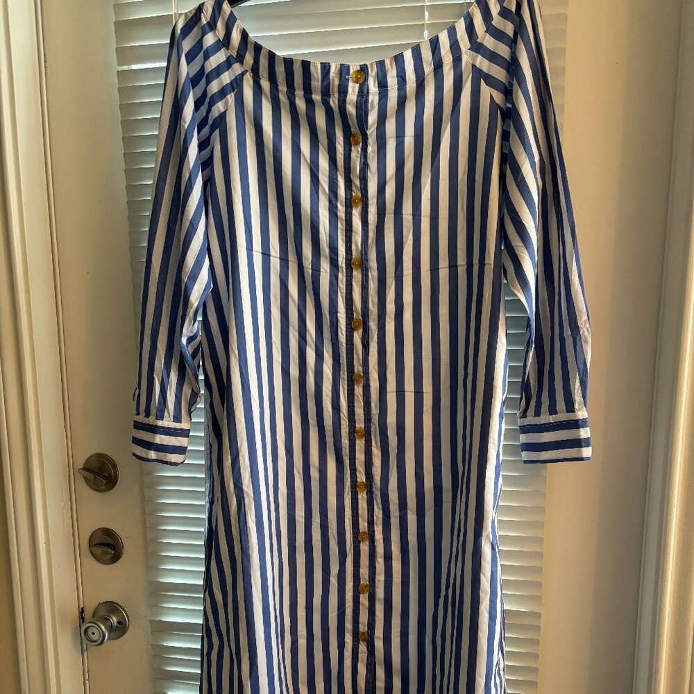 Banana Republic Blue White Striped Shirt Dress Button Front Size L